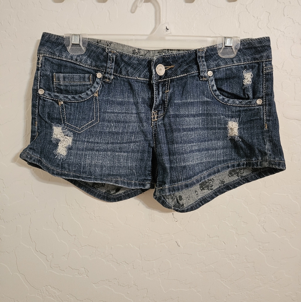 Almost Famous Dark Blue Distressed Jean Shorts